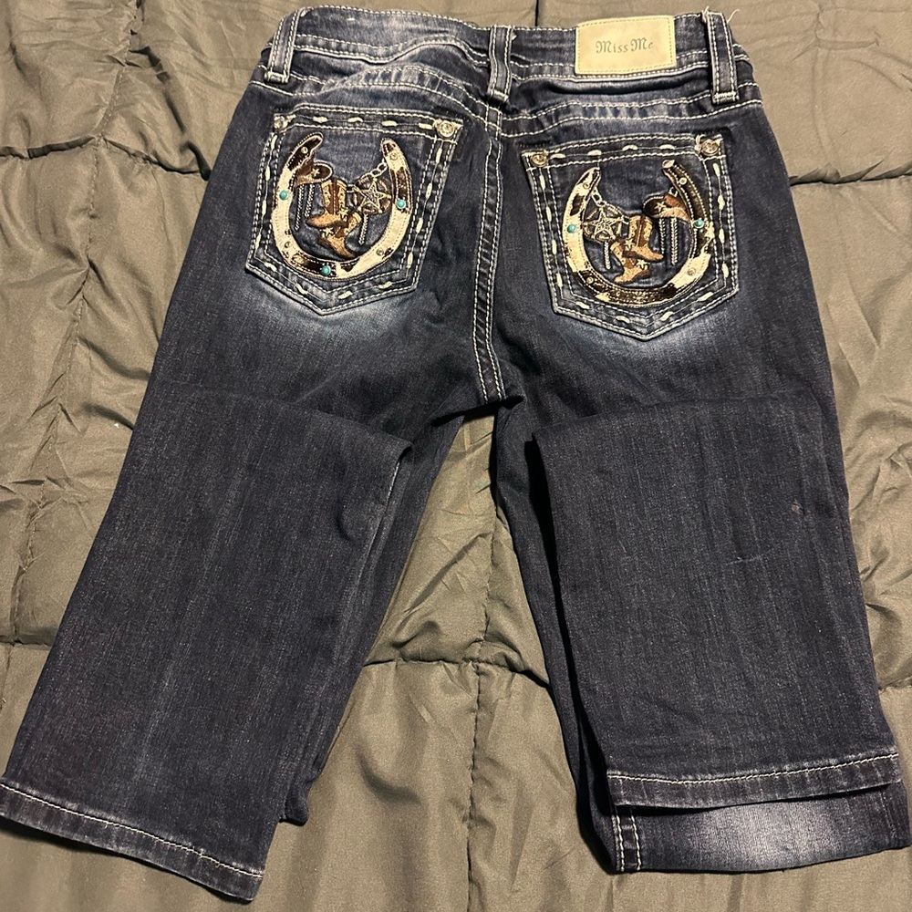 Miss Me Dark Blue Straight Leg Jeans with Embroidered Back Pockets